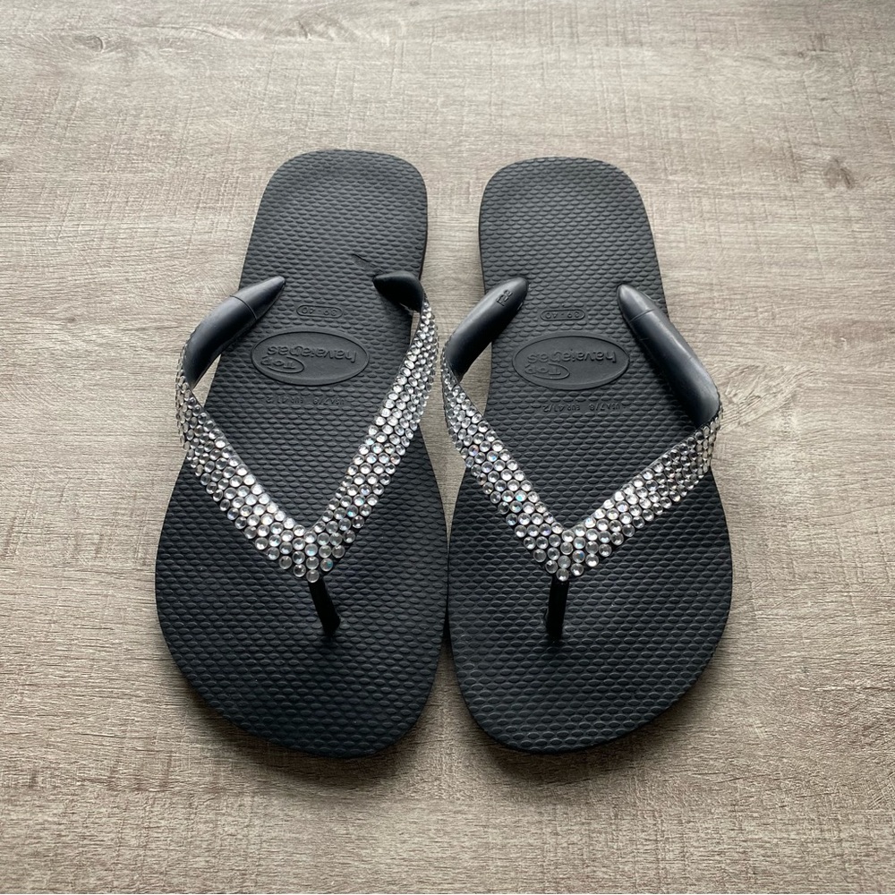NWOT Swarovski Crystal Black Havaianas Flip Flops